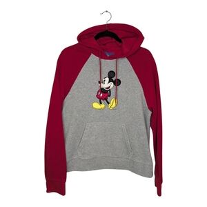 Disney Mickey Mouse Hoodie XL Gray Red Fleece Pullover Sweatshirt